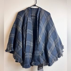John Branigan Wrap Shawl Poncho Womens W/Pockets Navy Irish Wool‎ One Size Cozy